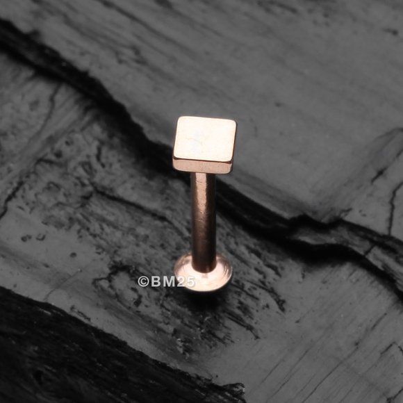 Rose Gold Minimalist Square Top Internally Threaded Steel Labret - Picture 2 of 2